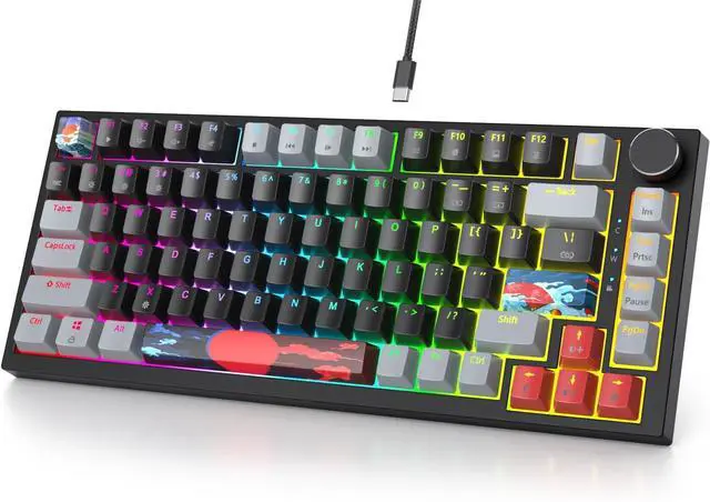 Main image of Fogruaden 75% Wired Mechanical Gaming Keyboard - 75 Percent TKL Hot Swappable Gasket Mount, Red Switch, RGB Backlit 82 Keys, NKRO Compact with Knob (Dark)
