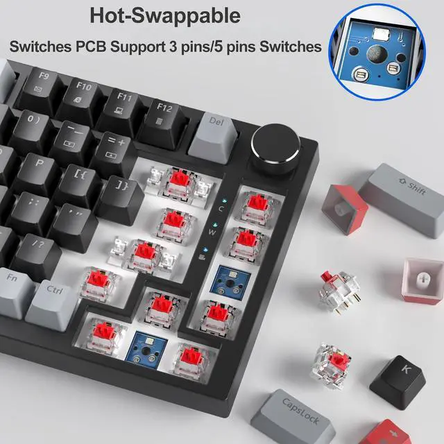 Alt view image 3 of 7 - Fogruaden 75% Wired Mechanical Gaming Keyboard - 75 Percent TKL Hot Swappable Gasket Mount, Red Switch, RGB Backlit 82 Keys, NKRO Compact with Knob (Dark)