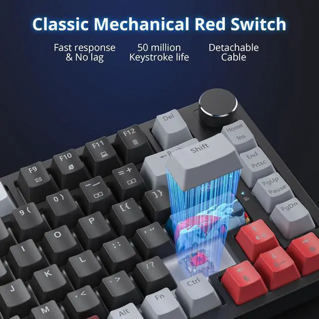 Alt view image 5 of 7 - Fogruaden 75% Wired Mechanical Gaming Keyboard - 75 Percent TKL Hot Swappable Gasket Mount, Red Switch, RGB Backlit 82 Keys, NKRO Compact with Knob (Dark)