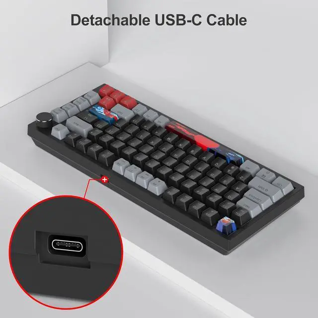 Alt view image 7 of 7 - Fogruaden 75% Wired Mechanical Gaming Keyboard - 75 Percent TKL Hot Swappable Gasket Mount, Red Switch, RGB Backlit 82 Keys, NKRO Compact with Knob (Dark)