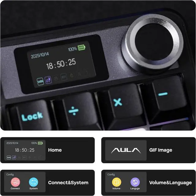 Alt view image 4 of 7 - EPOMAKER X Aula F108 PRO Wireless Gaming Keyboard with Screen, 8000mAh Battery, 104 Hot-Swappable and Programmable Keys and Knob, RGB Backlight, for Mac/PC/Android (Blue&White&Black)
