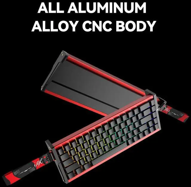 Alt view image 3 of 7 - IROK MG68 Rapid Trigger Full Aluminum Alloy Body Magnetic Switch Keyboard, 65% TKL Hot Swapped High Refresh Rate RGB Programmable, Low Latency Wired Gaming Keyboard for Win/Mac Gamer(Black Red)