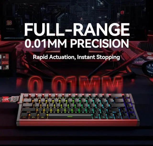 Alt view image 4 of 7 - IROK MG68 Rapid Trigger Full Aluminum Alloy Body Magnetic Switch Keyboard, 65% TKL Hot Swapped High Refresh Rate RGB Programmable, Low Latency Wired Gaming Keyboard for Win/Mac Gamer(Black Red)