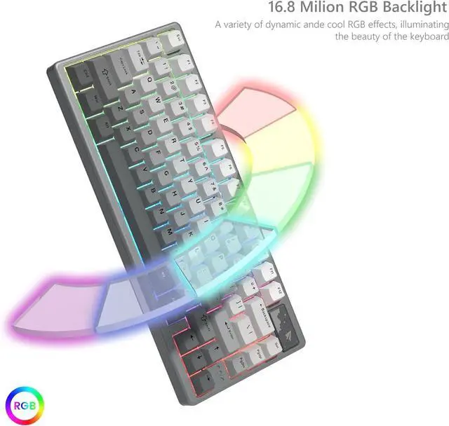 Alt view image 5 of 6 - Womier 75% Keyboard QMK/VIA, Wireless Keyboard Creamy Gaming CNC Aluminum, Tri-Mode Mechanical Key Board with 8000mAh Battery Custom Hot Swappable RGB Backlit for Windows/Mac/PC (SK71 PRO-Grey)