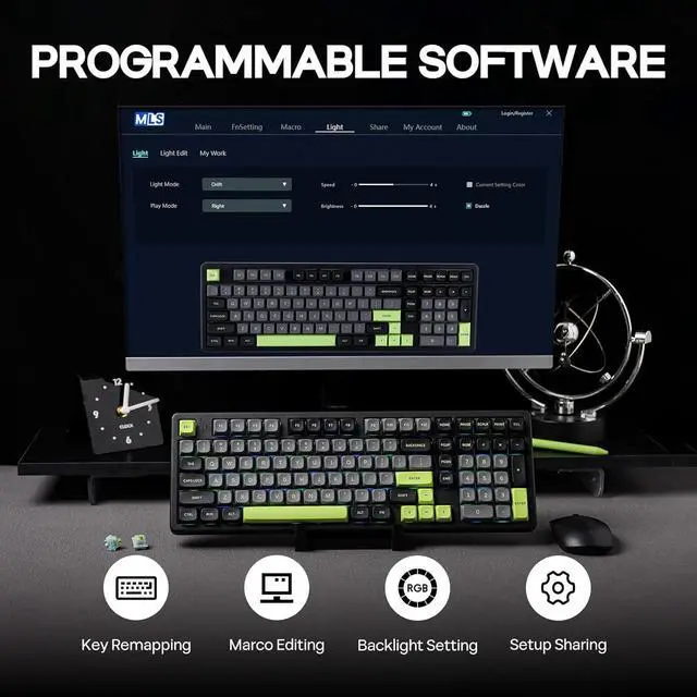 Alt view image 5 of 7 - Blade101 Wireless Aluminum Gaming Keyboard, BT5.0/2.4GHz/USB-C Hot Swappable Custom Mechanical Keyboard with 8000mAh Battery, Gasket Structure, RGB Backlit, NKRO for Win/Mac (Black)