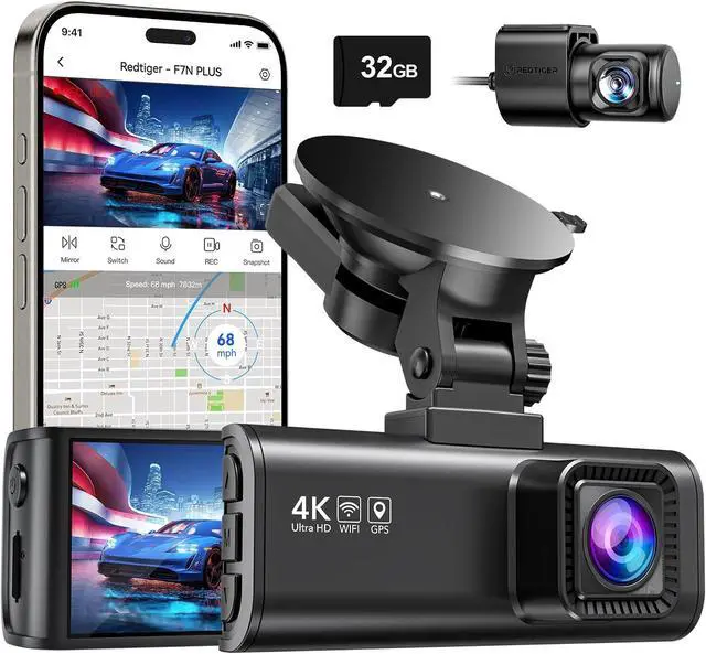 Main image of REDTIGER Dash Cam Front Rear, 4K/2.5K Full HD Dash Camera for Cars, Included 32GB Card, Built-in Wi-Fi GPS, 3.16 IPS Screen, Night Vision, 170°Wide Angle, WDR, 24H Parking Mode(F7NP)