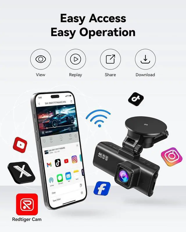 Alt view image 5 of 7 - REDTIGER Dash Cam Front Rear, 4K/2.5K Full HD Dash Camera for Cars, Included 32GB Card, Built-in Wi-Fi GPS, 3.16 IPS Screen, Night Vision, 170°Wide Angle, WDR, 24H Parking Mode(F7NP)