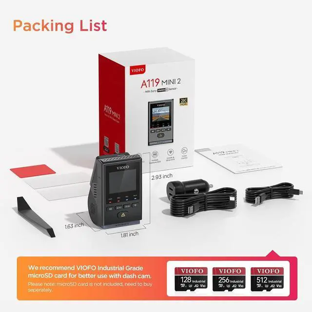 Alt view image 6 of 7 - VIOFO Dash Cam A119 Mini 2, STARVIS 2 Sensor, 2K 60fps/HDR 30fps Voice Control Car Dash Camera with 5GHz Wi-Fi GPS, Night Vision 2.0, 24H Parking Mode, Supercapacitor, Support 512GB Max