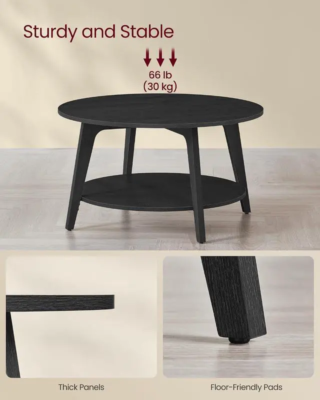 Alt view image 5 of 7 - VASAGLE Round Coffee Table, 2-Tier Center Table with Storage, Tapered Legs