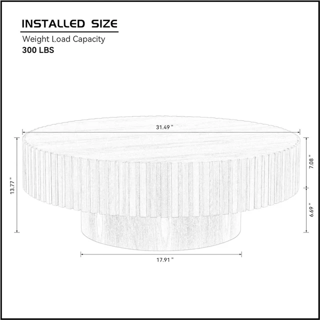 Alt view image 2 of 7 - Round Coffee Table with Fluted Design, Wood Oak