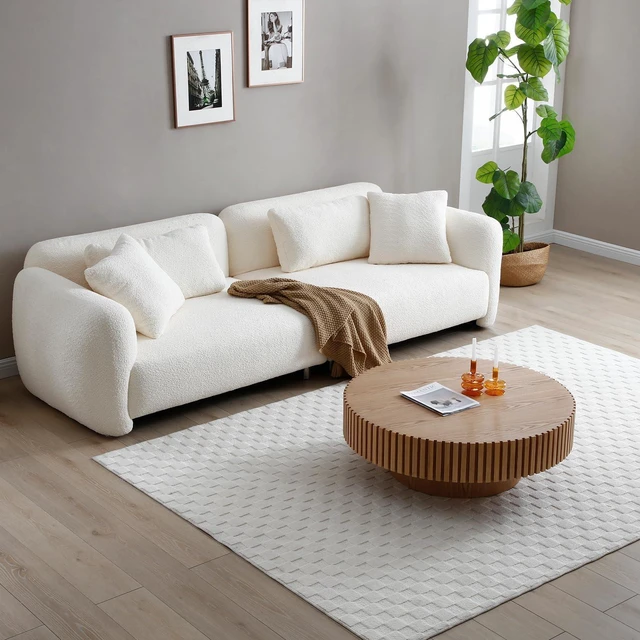 Alt view image 7 of 7 - Round Coffee Table with Fluted Design, Wood Oak