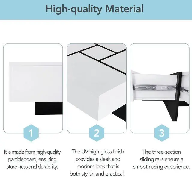 Alt view image 7 of 7 - Merax Coffee Table, Modern Extendable Coffee Table with 4 Hidden Storage Compartments, UV High-Gloss Square Center Cocktail Table with Sliding Tabletop for Living Room, 31.5"x 31.5" (White)