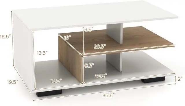 Alt view image 2 of 7 - Giantex Modern Rectangular Accent Table with L-Shaped Middle Shelf, 3-Tier Cocktail Table for Living Room (Natural and White)