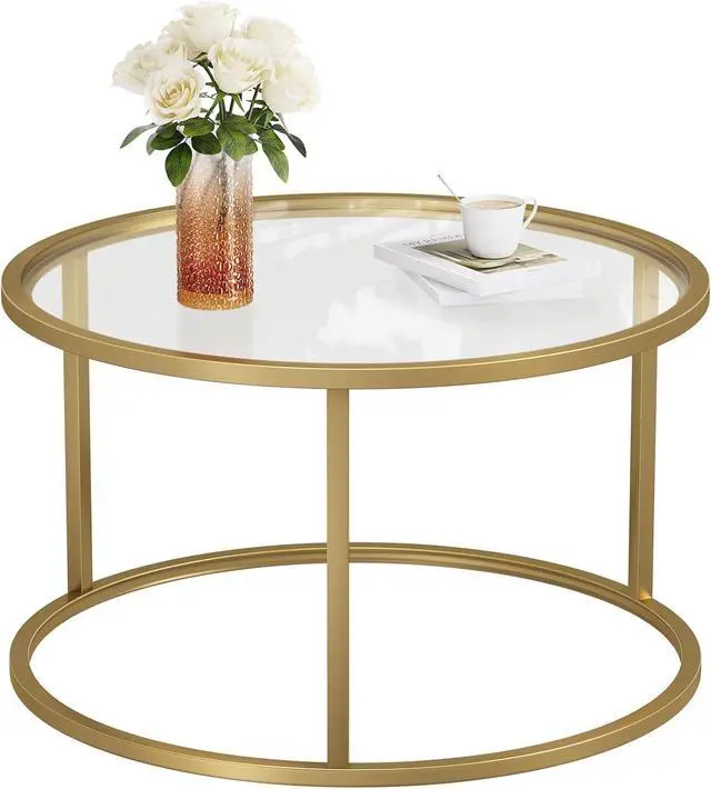Main image of SAYGOER Small Glass Coffee Table Round Gold Coffee Table for Small Space Modern Simple Center Table with Gold Frame for Living Room Home Office, Easy Assembly
