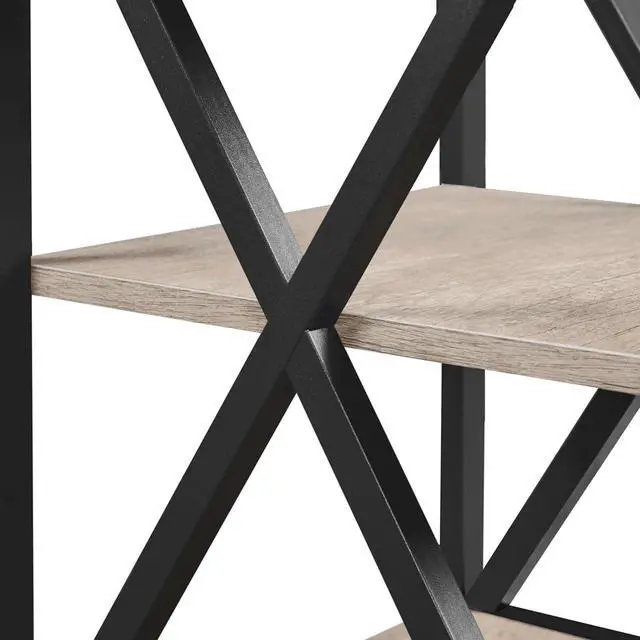 Alt view image 5 of 7 - Yaheetech Industrial End Tables Set of 2, 3-Tier Side Tables with Storage Shelves for Living Room, X Design Sofa Tables, Strong Metal Frame, Easy Assembly, 16x16x24.5 in, Gray