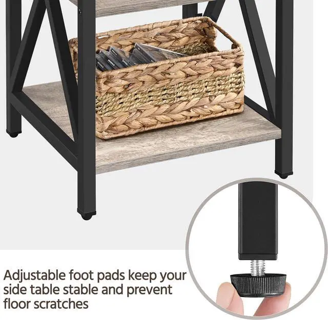 Alt view image 6 of 7 - Yaheetech Industrial End Tables Set of 2, 3-Tier Side Tables with Storage Shelves for Living Room, X Design Sofa Tables, Strong Metal Frame, Easy Assembly, 16x16x24.5 in, Gray