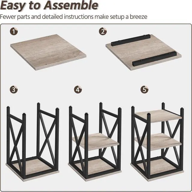 Alt view image 7 of 7 - Yaheetech Industrial End Tables Set of 2, 3-Tier Side Tables with Storage Shelves for Living Room, X Design Sofa Tables, Strong Metal Frame, Easy Assembly, 16x16x24.5 in, Gray