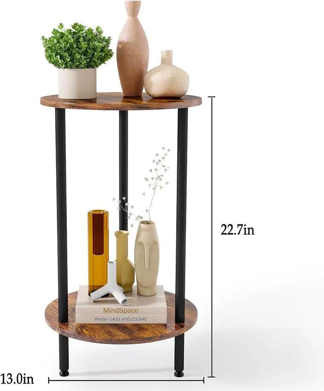 Alt view image 2 of 6 - Round Side Table Set of 2, 2-Tier End Table, Small Round Nightstands with Storage, Modern Accent/Bedside Table for Living Room, Bedroom-Brown