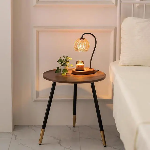 Main image of Hanobe Small Round Side Table Decor End Tables Modern White Accent Bedside Table for Living Room Small Spaces BedroomB Farmhouse Decorative with 3 Wood Legs, Easy Assembly (Black Walnut)