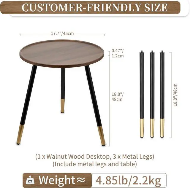 Alt view image 2 of 7 - Hanobe Small Round Side Table Decor End Tables Modern White Accent Bedside Table for Living Room Small Spaces BedroomB Farmhouse Decorative with 3 Wood Legs, Easy Assembly (Black Walnut)