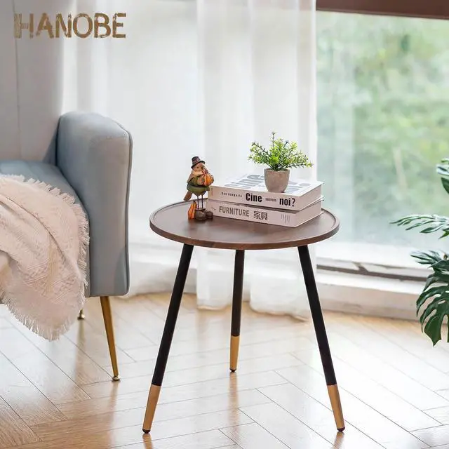 Alt view image 3 of 7 - Hanobe Small Round Side Table Decor End Tables Modern White Accent Bedside Table for Living Room Small Spaces BedroomB Farmhouse Decorative with 3 Wood Legs, Easy Assembly (Black Walnut)