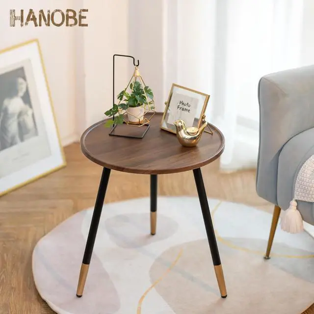 Alt view image 4 of 7 - Hanobe Small Round Side Table Decor End Tables Modern White Accent Bedside Table for Living Room Small Spaces BedroomB Farmhouse Decorative with 3 Wood Legs, Easy Assembly (Black Walnut)