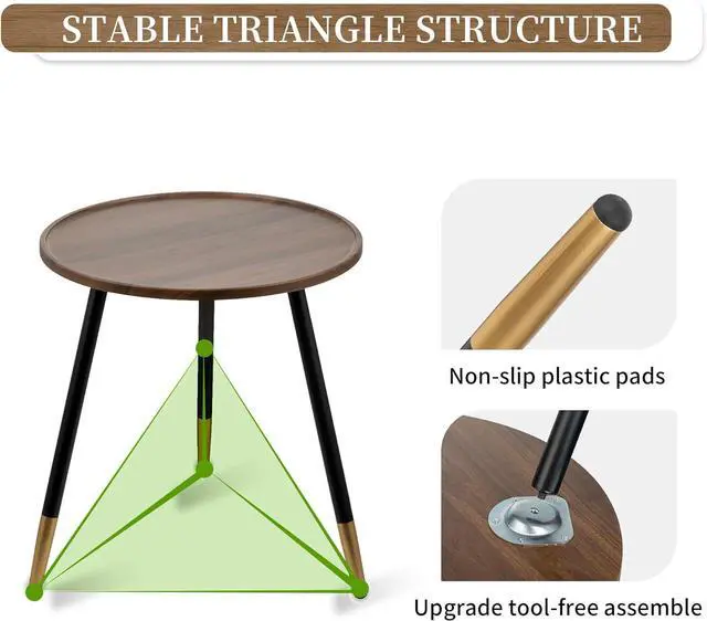 Alt view image 6 of 7 - Hanobe Small Round Side Table Decor End Tables Modern White Accent Bedside Table for Living Room Small Spaces BedroomB Farmhouse Decorative with 3 Wood Legs, Easy Assembly (Black Walnut)