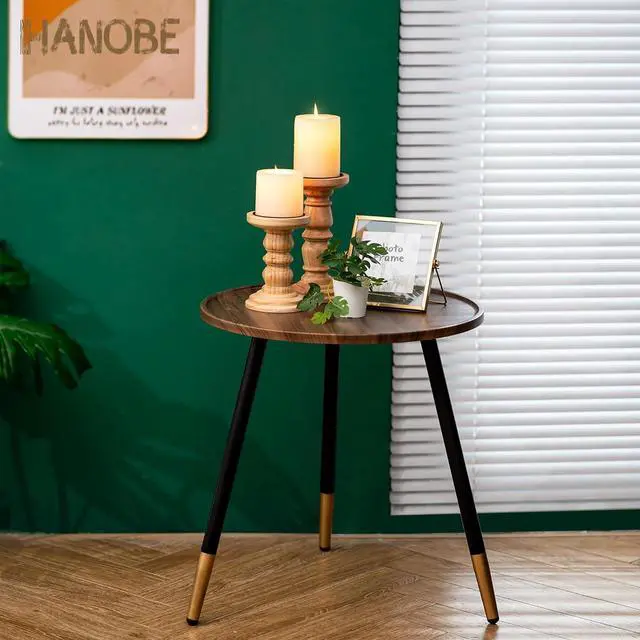 Alt view image 5 of 7 - Hanobe Small Round Side Table Decor End Tables Modern White Accent Bedside Table for Living Room Small Spaces BedroomB Farmhouse Decorative with 3 Wood Legs, Easy Assembly (Black Walnut)