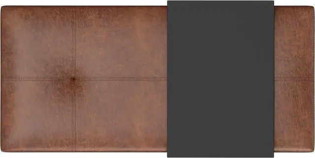 Alt view image 5 of 7 - SIMPLIHOME Oregon 42 inch Wide Transitional Rectangle Storage Ottoman Bench with Tray in Distressed Saddle Brown Vegan Faux Leather, Assembled, For the Living Room, Entryway and Family Room