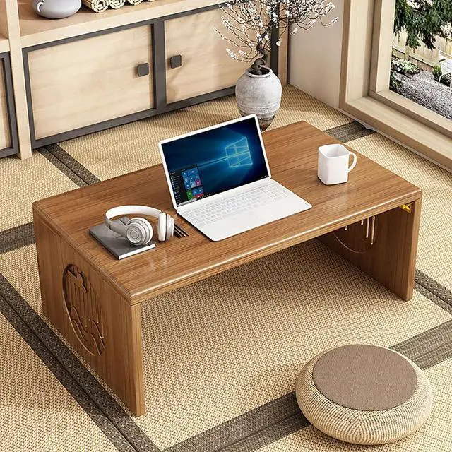 Alt view image 2 of 7 - Japanese Floor Table Foldable No Assembly Japanese Folding Table, Bamboo Solid Wood Folding Coffee Table Low Tatami Table, Portable Japanese Style Low Tea Table for Sitting on The Floor Easy Storage