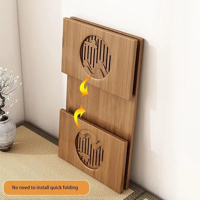 Alt view image 3 of 7 - Japanese Floor Table Foldable No Assembly Japanese Folding Table, Bamboo Solid Wood Folding Coffee Table Low Tatami Table, Portable Japanese Style Low Tea Table for Sitting on The Floor Easy Storage