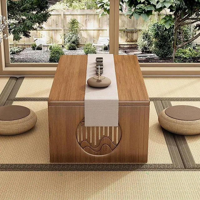 Alt view image 4 of 7 - Japanese Floor Table Foldable No Assembly Japanese Folding Table, Bamboo Solid Wood Folding Coffee Table Low Tatami Table, Portable Japanese Style Low Tea Table for Sitting on The Floor Easy Storage