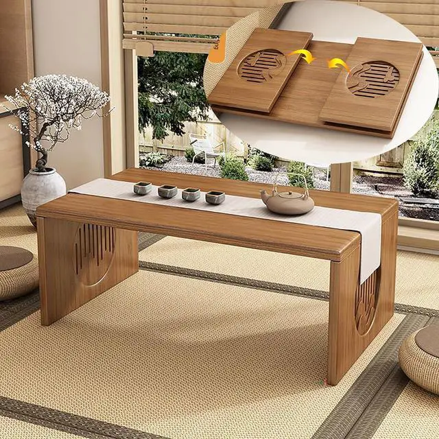 Alt view image 7 of 7 - Japanese Floor Table Foldable No Assembly Japanese Folding Table, Bamboo Solid Wood Folding Coffee Table Low Tatami Table, Portable Japanese Style Low Tea Table for Sitting on The Floor Easy Storage