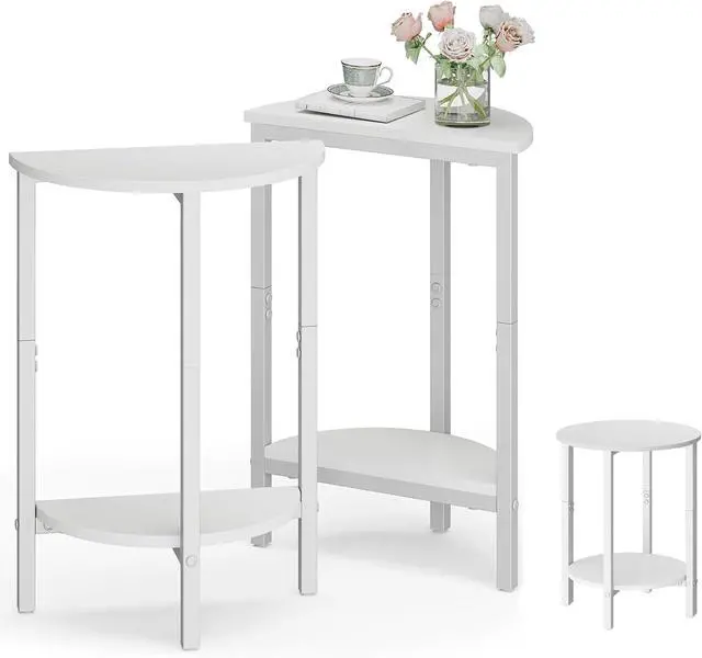 Main image of Vagusicc Side Table, Small Round End Table, Set of 2 Half Round Side Table Half Moon Tables, Circle Table Small Round Coffee Table for Living Room, Thin Accent Sofa Table Narrow Entryway Tables, White