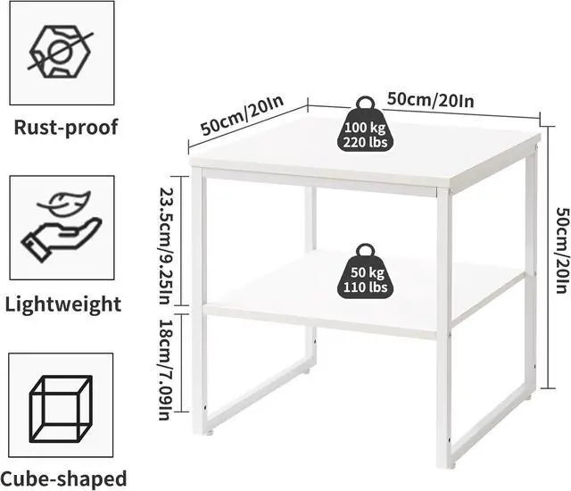 Alt view image 3 of 6 - Large End Table for Living Room, Small Table Stand 20 Inch, Fridge Stand Printer Table with Adjustable Shelf, Square Tea Coffee Table for Office White YD-TM153W