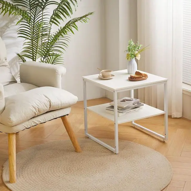 Alt view image 6 of 6 - Large End Table for Living Room, Small Table Stand 20 Inch, Fridge Stand Printer Table with Adjustable Shelf, Square Tea Coffee Table for Office White YD-TM153W