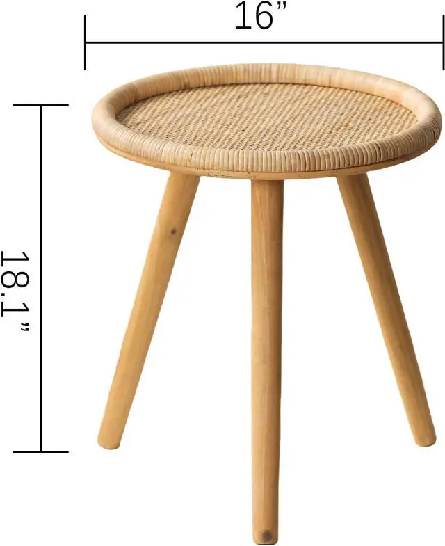 Alt view image 3 of 7 - Rattan Round Coffee Table, Boho Circle Side Table End Table for Living Room, Small Mid Century Accent Table for Bedroom Balcony