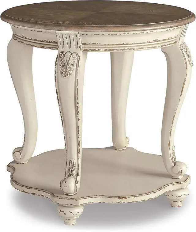 Main image of Signature Design by Ashley Realyn French Country Two Tone Round End Table, Chipped White
