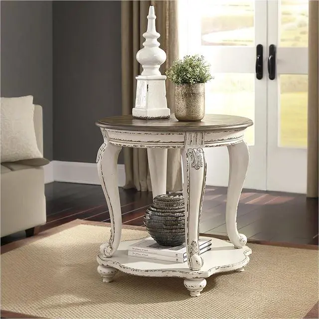 Alt view image 2 of 6 - Signature Design by Ashley Realyn French Country Two Tone Round End Table, Chipped White