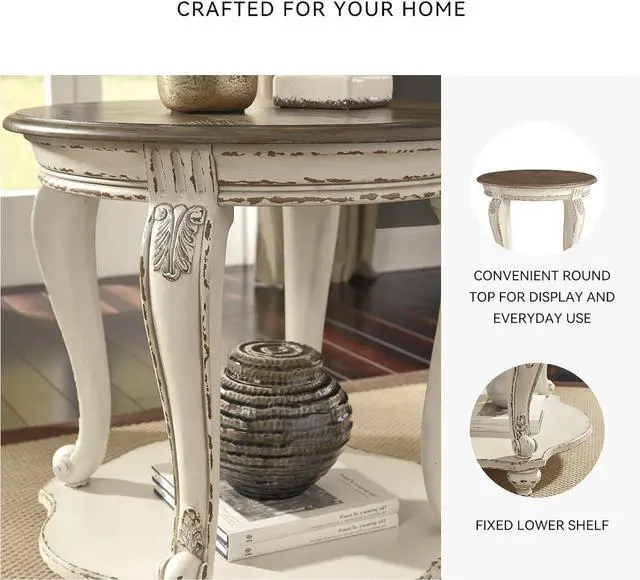 Alt view image 5 of 6 - Signature Design by Ashley Realyn French Country Two Tone Round End Table, Chipped White
