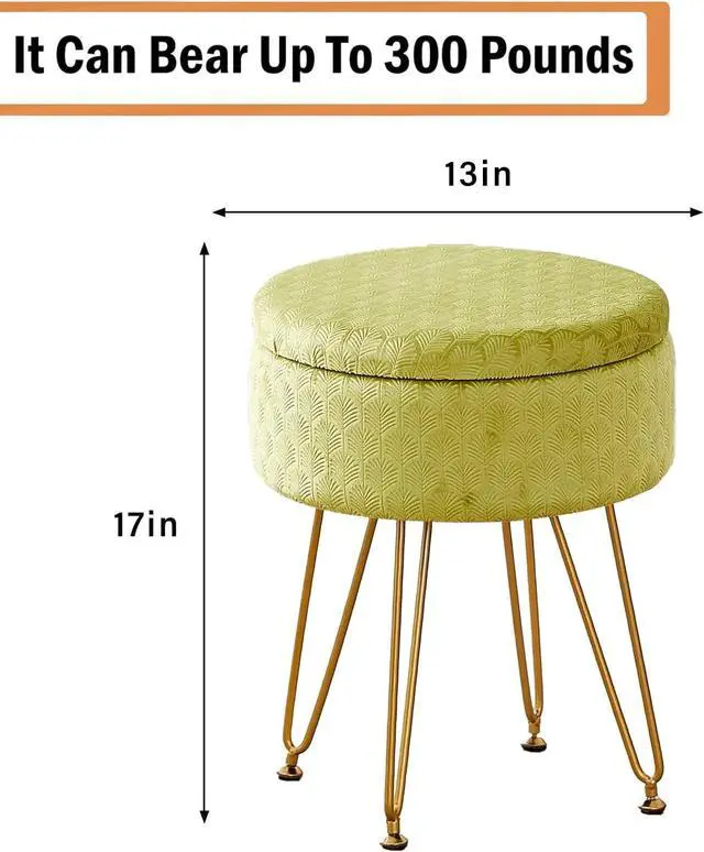 Alt view image 3 of 6 - Cpintltr Velvet Storage Ottoman Round Footrest Stool Multifunctional Upholstered Ottoman Modern Accent Vanity Stools Tray Top Coffee Table Suitable for Living Room Bedroom Entryway Macha Green