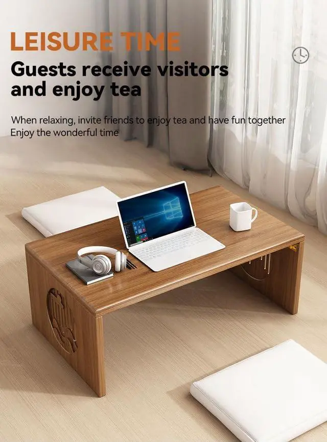 Alt view image 3 of 7 - Folding Coffee Table, Foldable Japanese Floor Table No Assembly, Low Coffee Table for Sitting On The Floor, Small Coffee Tables for Living Room Meditation Tea Room Tatami Dining 39.4 Inch