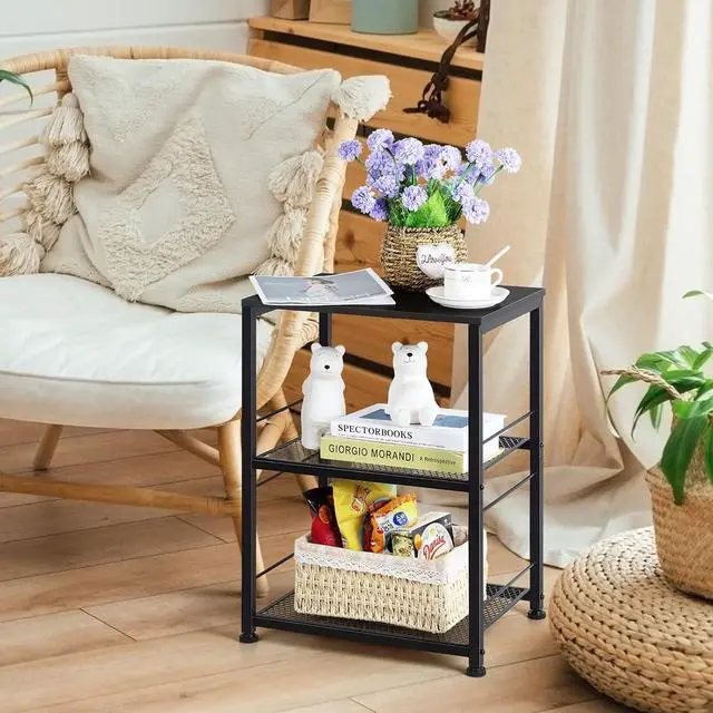 Alt view image 2 of 7 - OYEAL Black Night Stand Industrial End Table with Storage Shelf Narrow Side Table for Small Spaces, Farmhouse Bedside Table for Living Room Bedroom, Stable Metal Frame (Black)