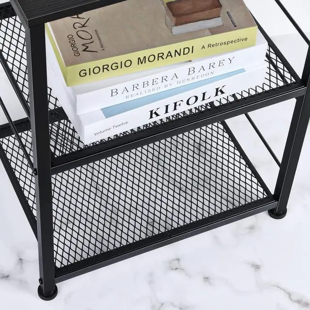 Alt view image 5 of 7 - OYEAL Black Night Stand Industrial End Table with Storage Shelf Narrow Side Table for Small Spaces, Farmhouse Bedside Table for Living Room Bedroom, Stable Metal Frame (Black)