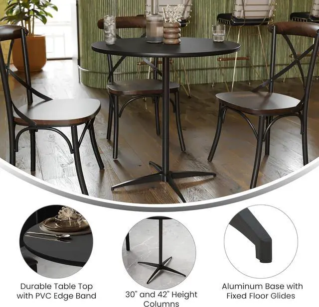 Alt view image 4 of 7 - Flash Furniture Lars Black 30'' Round Wood Cocktail Table with 30'' and 42'' Columns