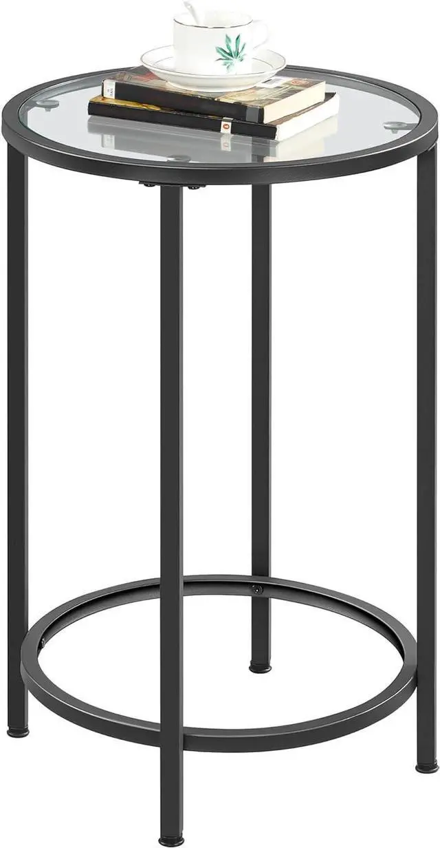 Main image of Yaheetech Glass End Table, Round Side Table, Small Coffee Accent Table Nightstand w/Glass Top & Metal Frame for Living Room/Balcony/Bedroom/Porch/Small Space, Modern Style, Black