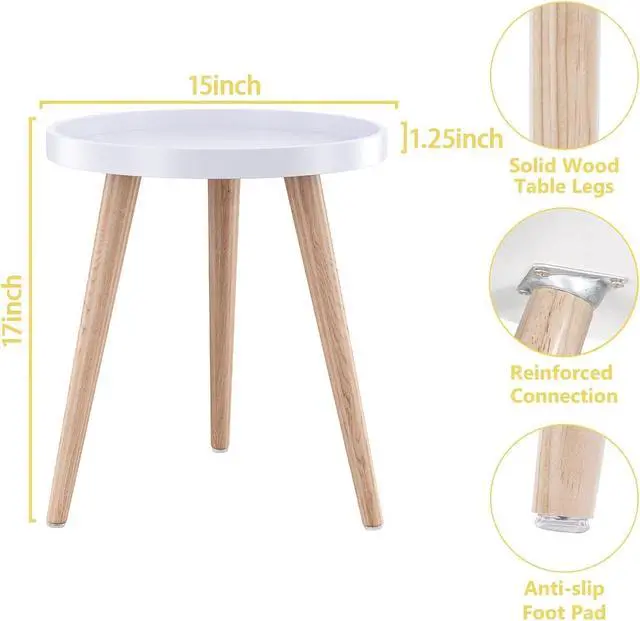 Alt view image 2 of 7 - Apicizon Round Side Table, White Tray Nightstand Coffee End Table for Living Room, Bedroom, Small Spaces, Easy Assembly Bedside Table, 15 x 18 Inches