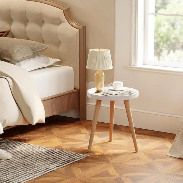 Alt view image 5 of 7 - Apicizon Round Side Table, White Tray Nightstand Coffee End Table for Living Room, Bedroom, Small Spaces, Easy Assembly Bedside Table, 15 x 18 Inches