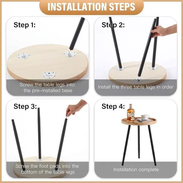 Alt view image 5 of 7 - LITA Log Desktop Round Side End Table, Indoor Outdoor Wooden Tray Nightstand Table with Metal Stand for Living Room Bedroom Office Small Spaces (M)