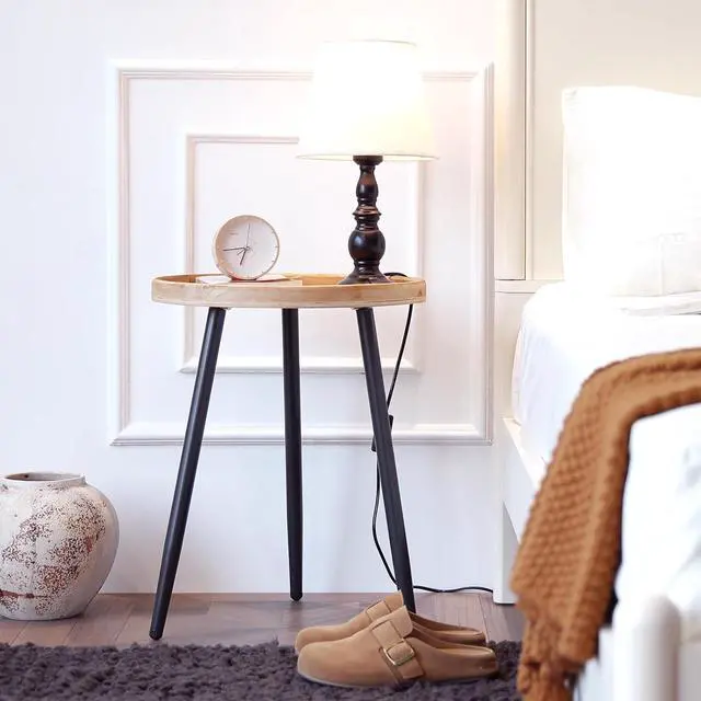 Alt view image 6 of 7 - LITA Log Desktop Round Side End Table, Indoor Outdoor Wooden Tray Nightstand Table with Metal Stand for Living Room Bedroom Office Small Spaces (M)